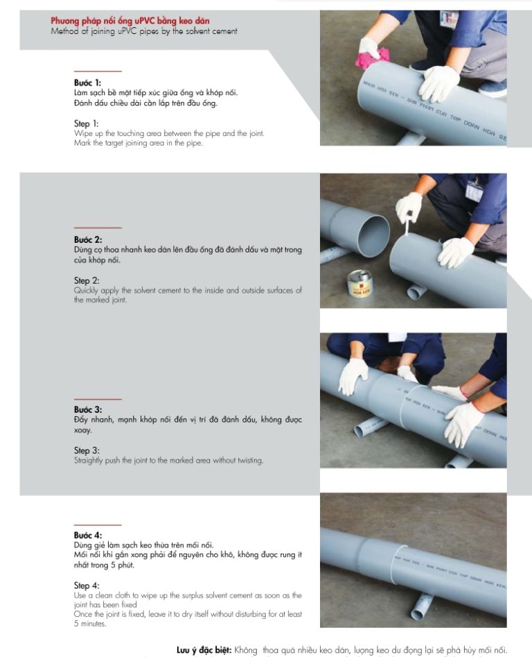 Lắp đặt ống nước uPVC bằng phương pháp dán keo.